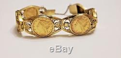 Vintage 18k Yellow Gold Coin with Safety Chain Bracelet 32.3 grams