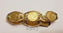 Vintage 18k Yellow Gold Coin with Safety Chain Bracelet 32.3 grams