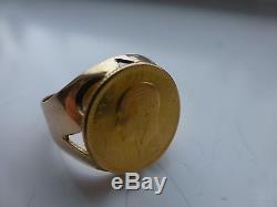 Vintage 18k yellow rose gold Turkey Turkish antique coin 1923 wide band ring