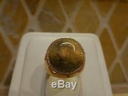 Vintage 18k yellow rose gold Turkey Turkish antique coin 1923 wide band ring