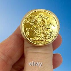 Vintage 1928 Sovereign Gold Coin and 14K Yellow Gold Ring Size 10