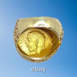 Vintage 1928 Sovereign Gold Coin and 14K Yellow Gold Ring Size 10