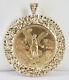 Vintage 1947 Mexican 50 Pesos Gold Coin Pendant 14k Yellow Gold Nugget Holder