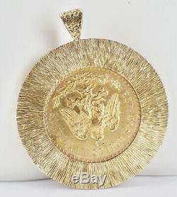 Vintage 1947 Mexican 50 Pesos Gold Coin Pendant 14K Yellow Gold Nugget Holder