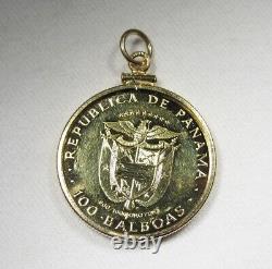 Vintage 1975 Panama $100 Balboa. 900 Fine Gold Coin Bezel Pendant C3229