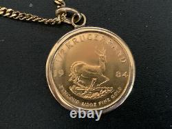 Vintage 1984 1/2oz gold Krugerrand Gold Coin 20in 9ct Pendant Necklace