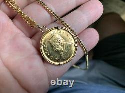Vintage 1984 1/2oz gold Krugerrand Gold Coin 20in 9ct Pendant Necklace