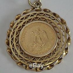 Vintage 21k 900 Gold 1945 Dos Pesos Coin Pendant Or Charm In 14k Gold Frame