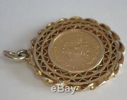 Vintage 21k 900 Gold 1945 Dos Pesos Coin Pendant Or Charm In 14k Gold Frame
