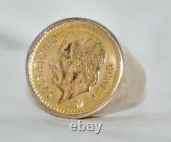 Vintage 22K Mexican 1955 Cinco Pesos Gold Coin 14K Ring 13.16 Grams Size 8 1/4