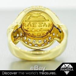 Vintage 22k Yellow Gold Ancient Greek Coin. 34ctw Diamond &. 20ctw Sapphire Ring