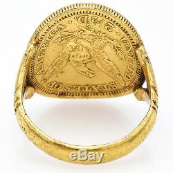 Vintage 24k Yellow Gold 1878 Us Liberty Face 2.5 Dollar Coin Ring 6.7 Grams