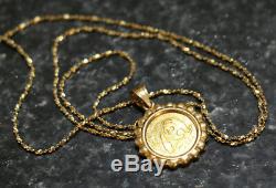 Vintage 24k yellow gold panda coin pendant necklace with 18K YG chain (6.258g)