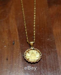 Vintage 24k yellow gold panda coin pendant necklace with 18K YG chain (6.258g)