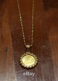 Vintage 24k yellow gold panda coin pendant necklace with 18K YG chain (6.258g)