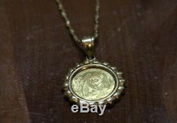 Vintage 24k yellow gold panda coin pendant necklace with 18K YG chain (6.258g)