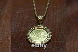 Vintage 24k yellow gold panda coin pendant necklace with 18K YG chain (6.258g)