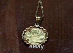 Vintage 24k yellow gold panda coin pendant necklace with 18K YG chain (6.258g)