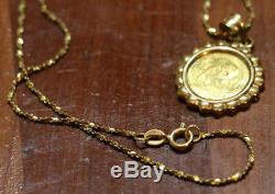 Vintage 24k yellow gold panda coin pendant necklace with 18K YG chain (6.258g)