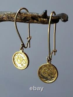 Vintage 9999 23k Gold Coins Set In 14k Estate Earring Mountings