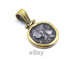 Vintage Ancient Greek Silver Coin Necklace Pendant Goddess Athena 18k Gold