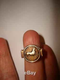 Vintage Collectible Unique 14k Yellow Gold Horse Coin Signet Pinky Ring 5.75