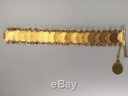 Vintage Egyptian Revival Stamped 21K Yellow Gold Heavy 27.5 Gms Coins Bracelet