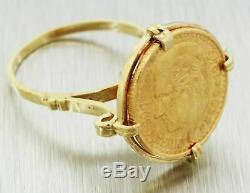 Vintage Estate 14k Solid Yellow Gold Bezel 1945 2 1/2 Pesos 22k Gold Coin Ring