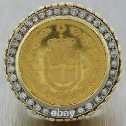 Vintage Estate 14k Yellow Gold 0.50ctw Diamond 1882 22k Italian Zolire Coin Ring