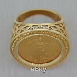 Vintage Estate 14k Yellow Gold 1/10th oz American Gold Eagle Coin Ring
