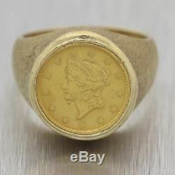 Vintage Estate 14k Yellow Gold $1 1852 Gold Coin Ring