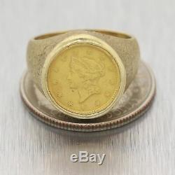 Vintage Estate 14k Yellow Gold $1 1852 Gold Coin Ring