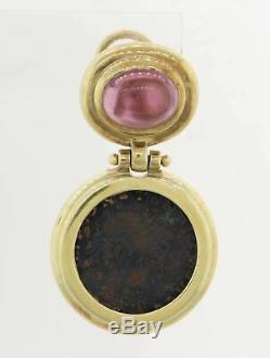 Vintage Estate 14k Yellow Gold Tourmaline Ancient Greek Coin Earrings