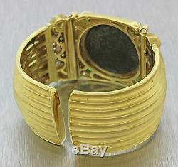 Vintage Estate Etruscan 18K Solid Yellow Gold Roman Coin Cuff Bracelet 100g