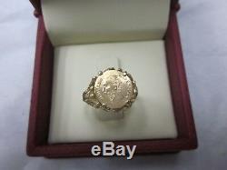Vintage MEXICAN ARTISAN MADE 14K GOLD Mount MAXIMILIANO 1865 COIN Ring Sz 5 3/4
