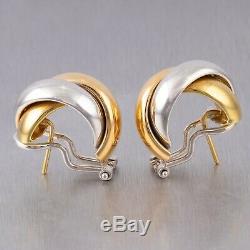Vintage Roberto Coin 18k White & Yellow Gold Woven J-Hoop Crossover Earrings