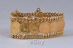 Vintage Solid 18K Yellow Gold Coin Bracelet Gypsy Style 1910 20 Francs France