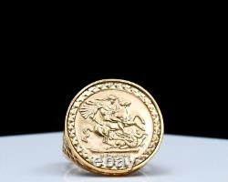 Vintage St George Coin Ring Medal Filigree Solid 9K 375 Yellow Gold Fine Jewelry