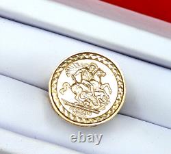 Vintage St George Coin Ring Medal Filigree Solid 9K 375 Yellow Gold Fine Jewelry