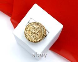 Vintage St George Coin Ring Medal Filigree Solid 9K 375 Yellow Gold Fine Jewelry