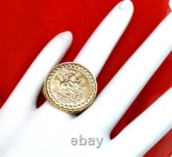 Vintage St George Coin Ring Medal Filigree Solid 9K 375 Yellow Gold Fine Jewelry