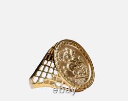 Vintage St George Coin Ring Medal Filigree Solid 9K 375 Yellow Gold Fine Jewelry