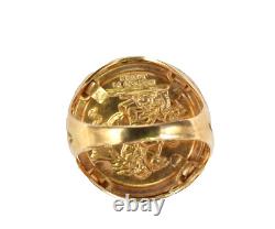 Vintage St George Coin Ring Medal Filigree Solid 9K 375 Yellow Gold Fine Jewelry