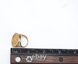 Vintage St George Coin Ring Medal Filigree Solid 9K 375 Yellow Gold Fine Jewelry