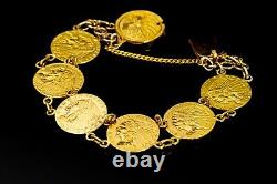 Vintage US $2 1/2 Indian Coin Bracelet Connected with 18K and 22K