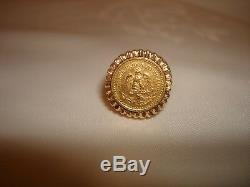 Vintage Unique 1945 Dos Pesos Coin 22K Gold 14K Bezel Signet Pinky Ring Size 7