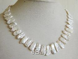 Vtg 10k Gold Honora White Keshi Coin Pearl Choker Beaded Necklace Strand