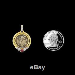 Vtg 14k Gold Diamond Ruby Roman Ancient Coin Drop Dangle Earrings Mayor's /Birks