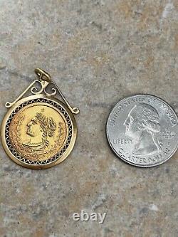 Vtg 18k Italian Yellow Gold Coin Charm Pendant