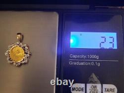 Vtg. 999 Gold 24k Chinese Panda Coin 10k Pendant Diamond Chips Fine Estate